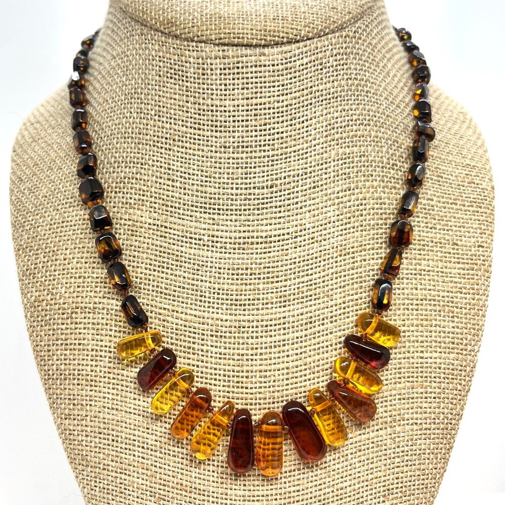 VINTAGE AMBER BEAD Necklace Multi-Color Honey Cognac Graduated Beads Strand